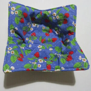 Microwave Bowl Cozy, Reversible Strawberry Soup Bowl or Ice Cream Cozy